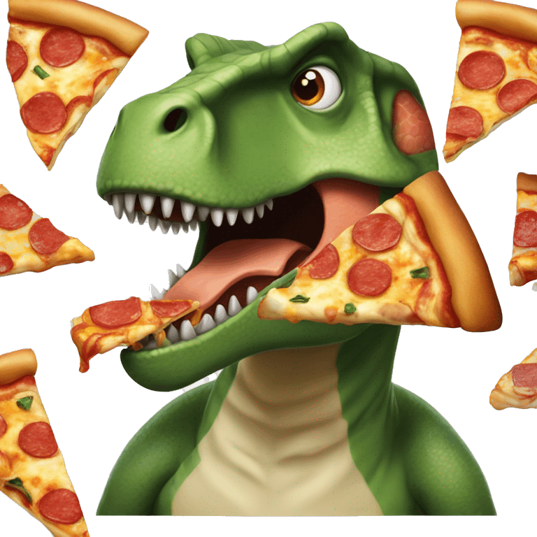 A Tyrannosaurus rex eating pizza emoji