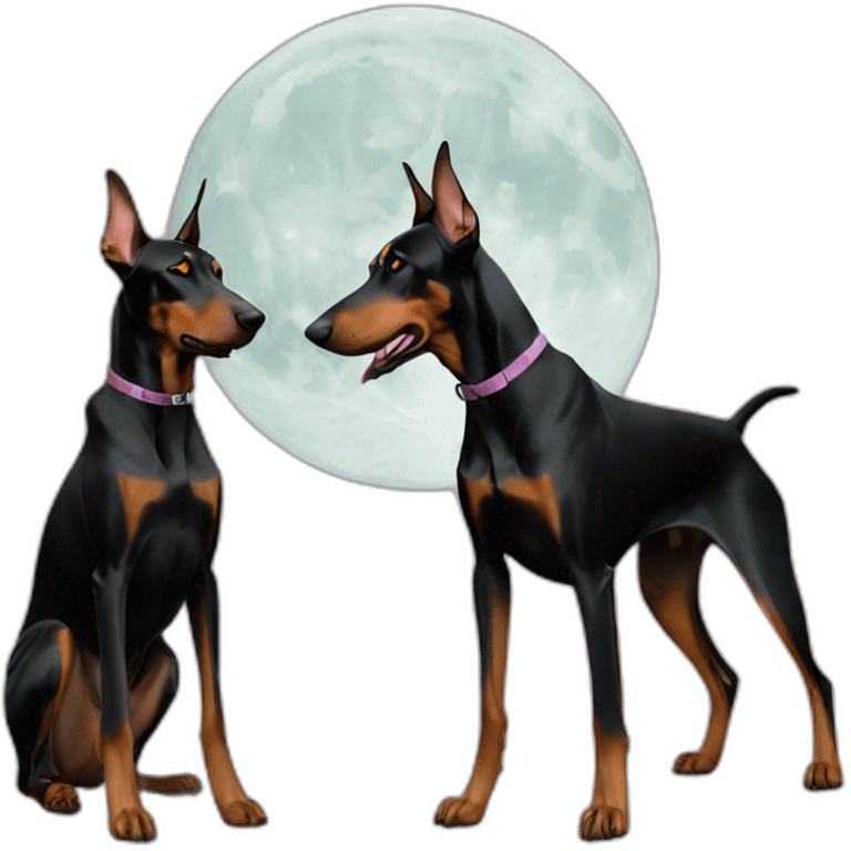 Two dobermans and moon emoji