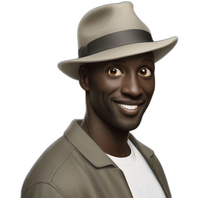 omar sy with hat and on the hat there is a picture of omar sy emoji