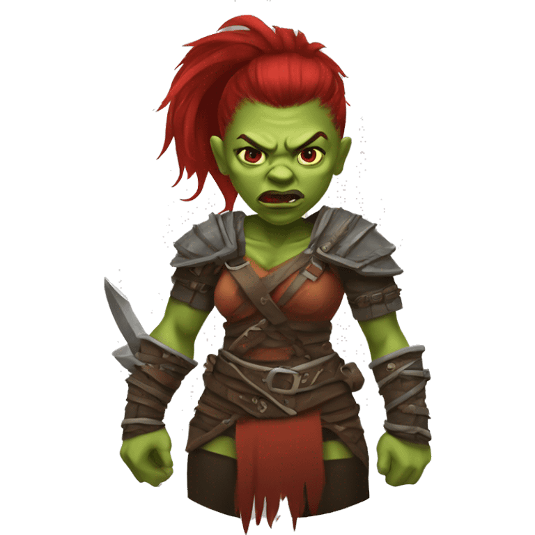 Berserker orc woman with red beard & red mohican emoji