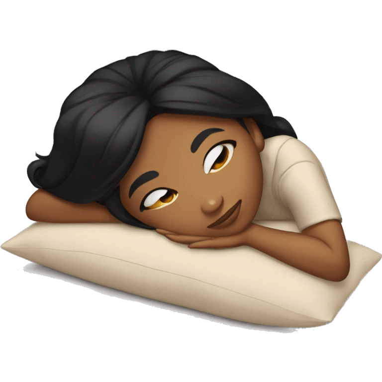 Brown girl with straight black hair laying down on a pillow emoji