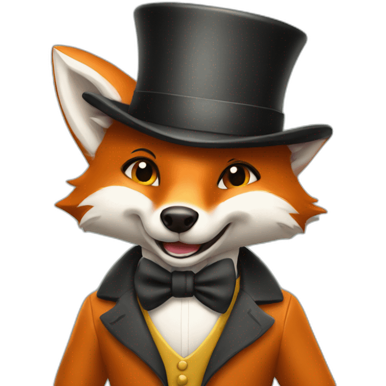 A happy fox with a tophat doing showbiz emoji