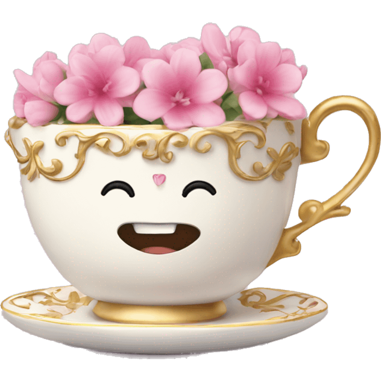 princess tea cup with pink flowers and gold details  emoji