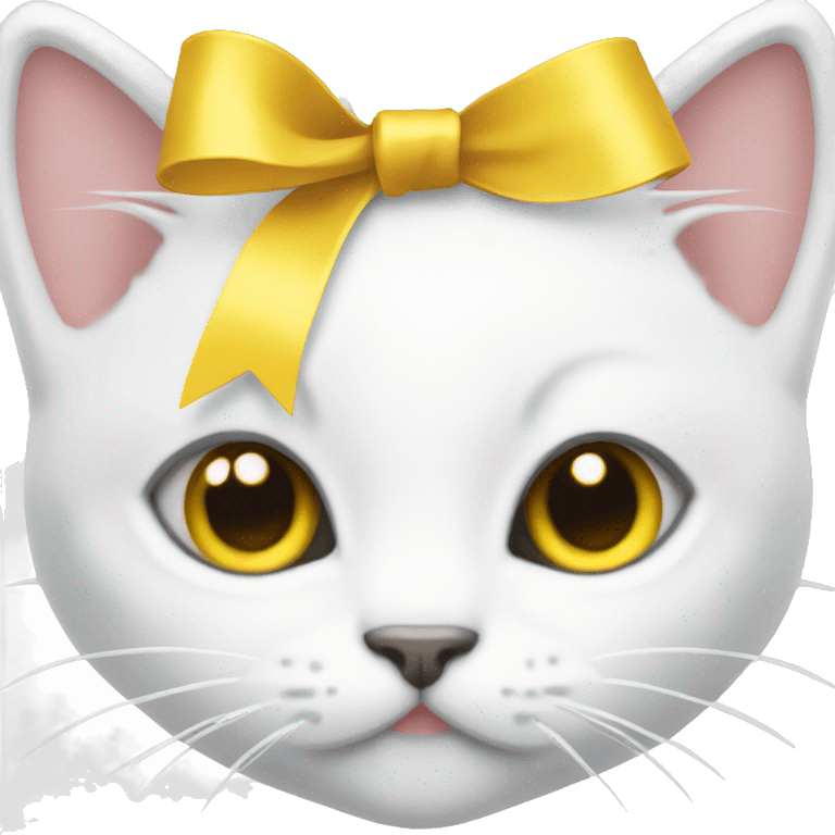 White kitten with a yellow nose and a ribbon on the left ear emoji