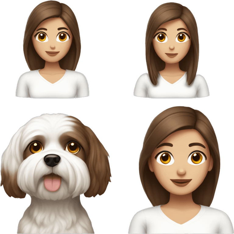 beautiful woman, straight long medium brown hair, big boobs, brown eyes With white Maltese dog emoji