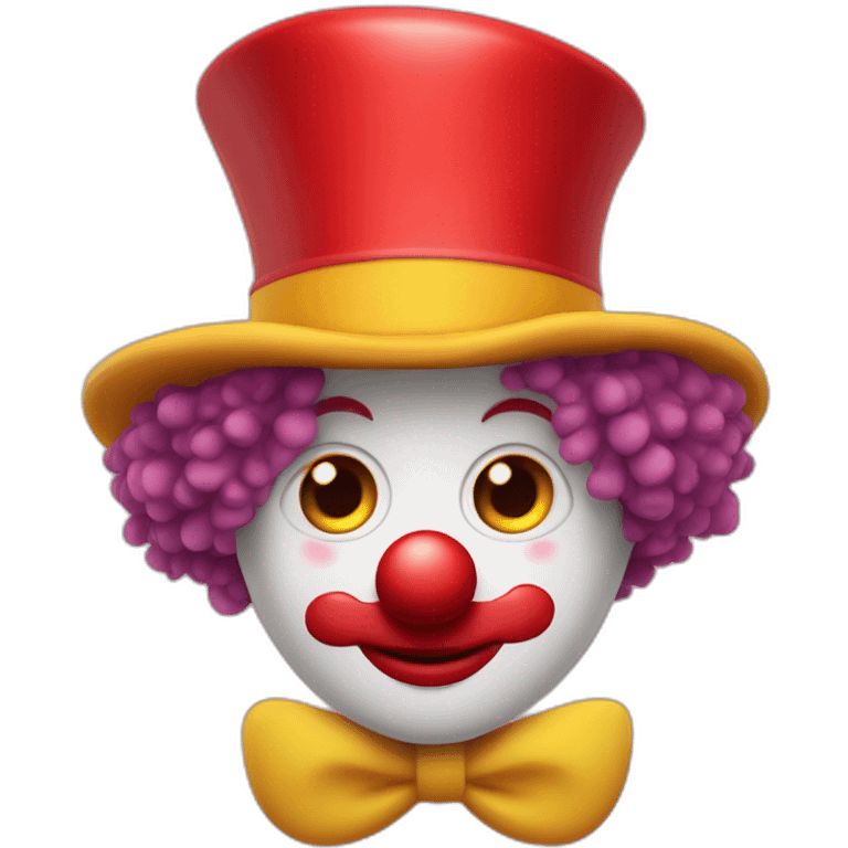 un clown au nez rouge avec des cheveux jaune bouclés et un haut chapeau fin  emoji