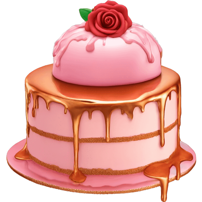 Rose gold cake with rose gold syrup oozing out of it emoji