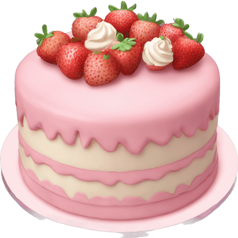 Light Pink strawberries and cream birthday cake  emoji