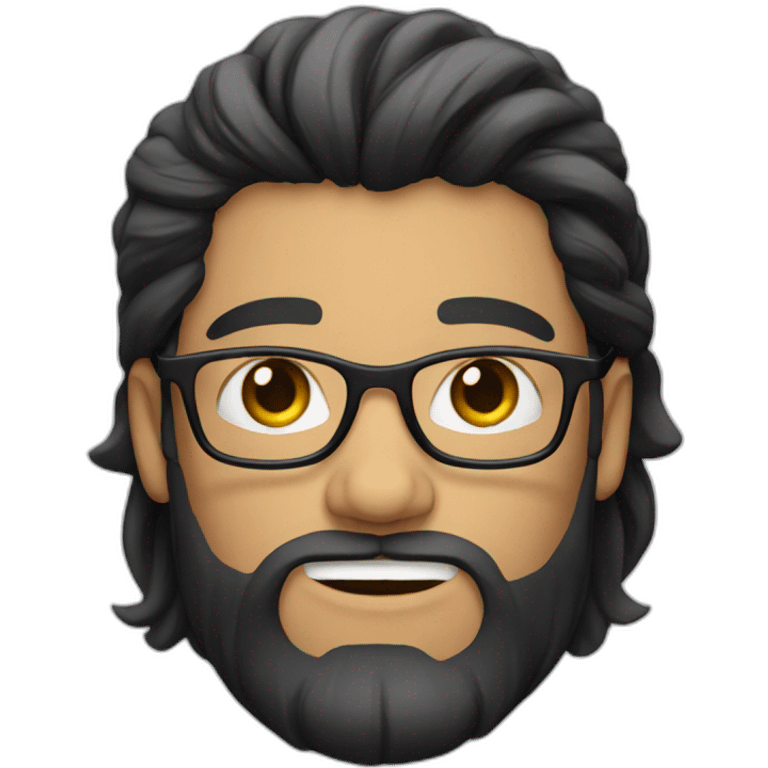 young white man with long black straight hair with big beard and glasses emoji