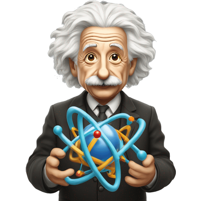 Albert Einstein holding a model of an atom emoji