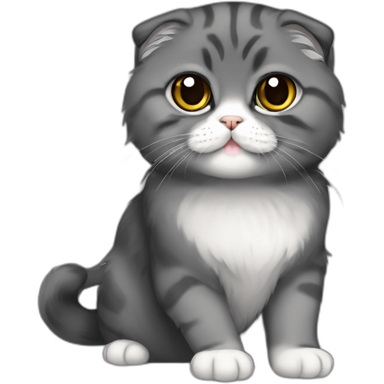 all dark grey Scottish Fold Cat long hair emoji