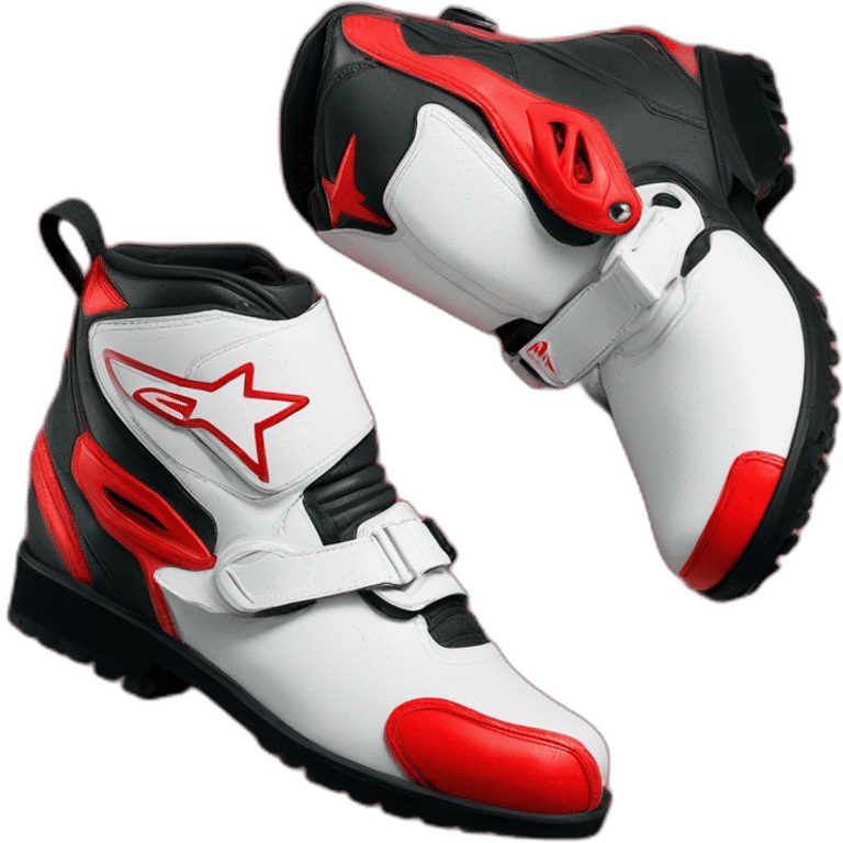 A pair of red alpinestar motocross boots  emoji