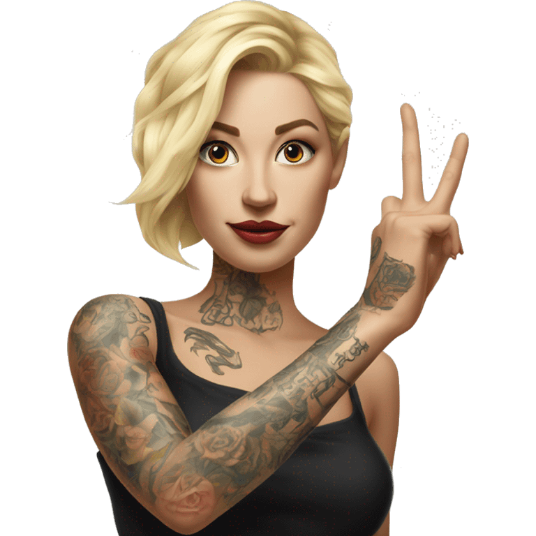 Blonde elegant women, her Body Covered with Tattoos, POINTING to YOU FORWARD with her ONE HAND , Hyper realistic emoji