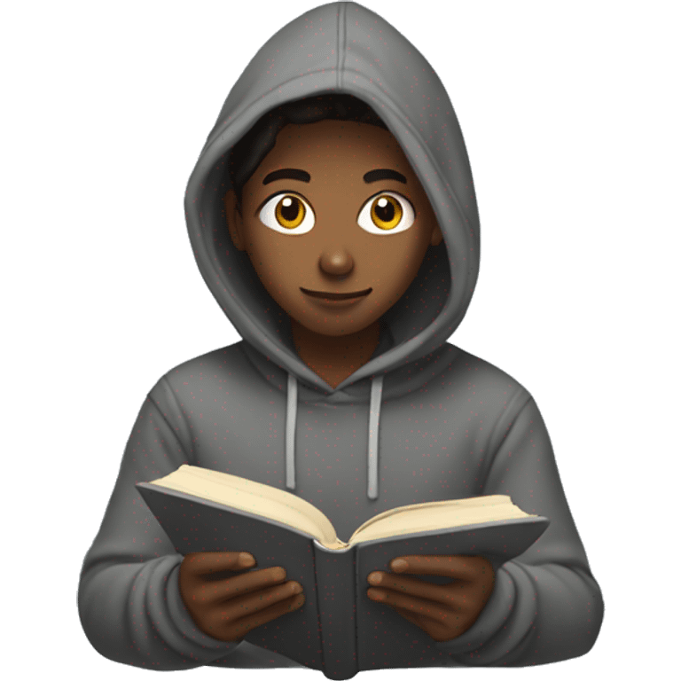 teenager in hoodie reading a book emoji