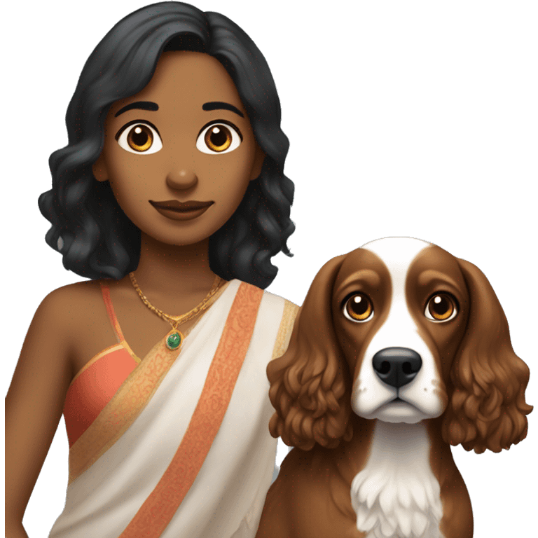 indian girl looking like Simone Ashley with a cocker spaniel dog emoji