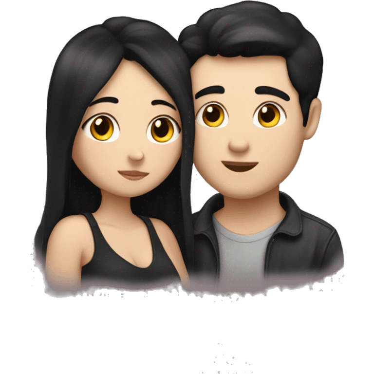 Chubby white skin and black hair heterosexual couple kissing emoji