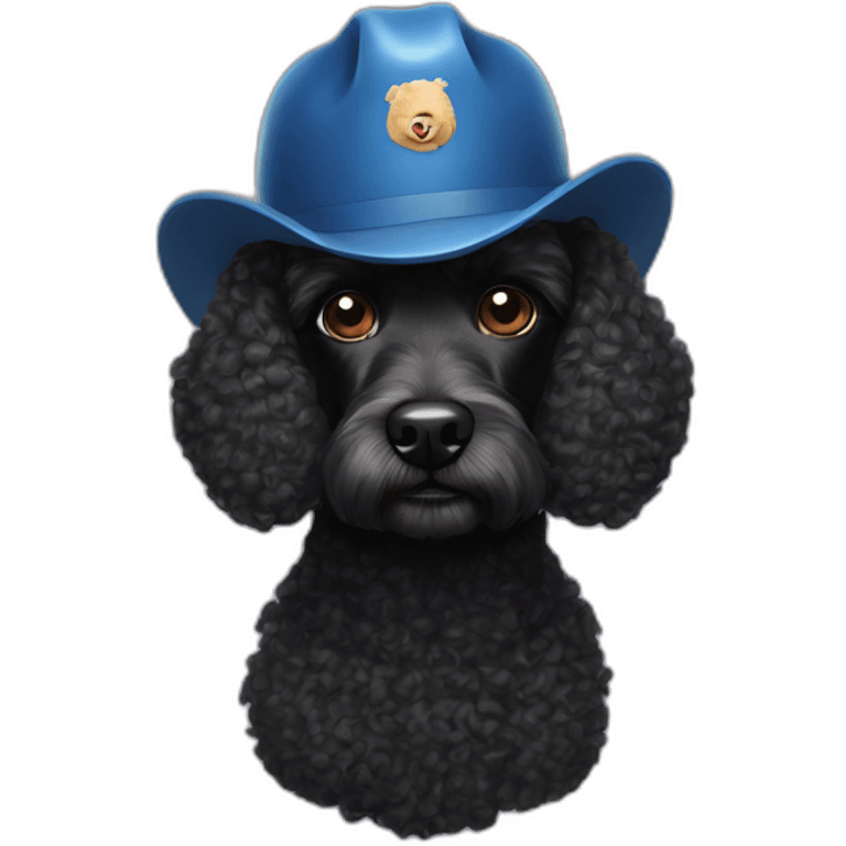 A single short haired black poodle wearing a buffalo billshelmet emoji