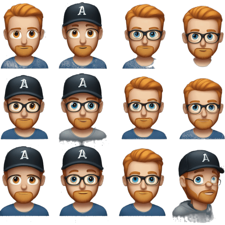 30 year old male male with red hair, glasses, black baseball hat, blue eyes, pale complexion, and a beard emoji