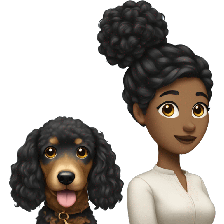 Women black hair with golden doodle emoji