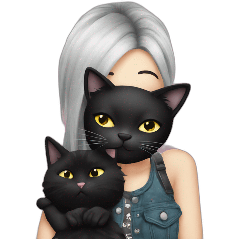 Punk girl kisses black cat emoji