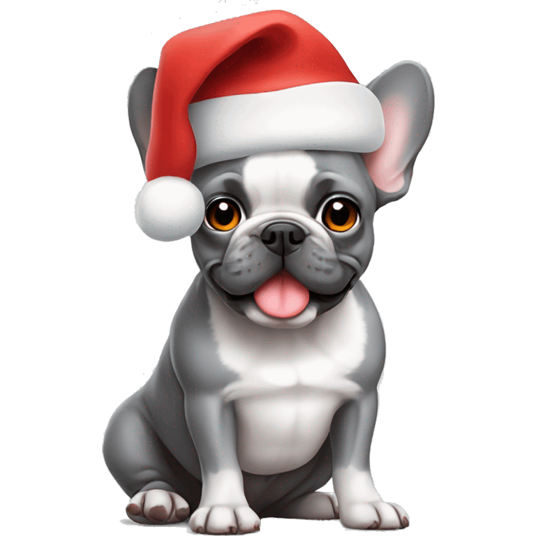 Gray French bulldog in Santa hat emoji