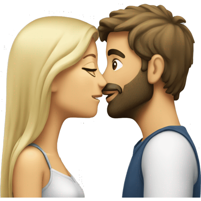 Brunette guy with beard kissing blond girl with long hair emoji