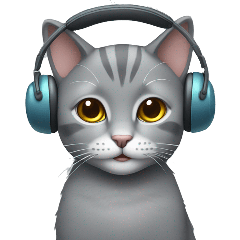 Grey cat with earmuffs emoji