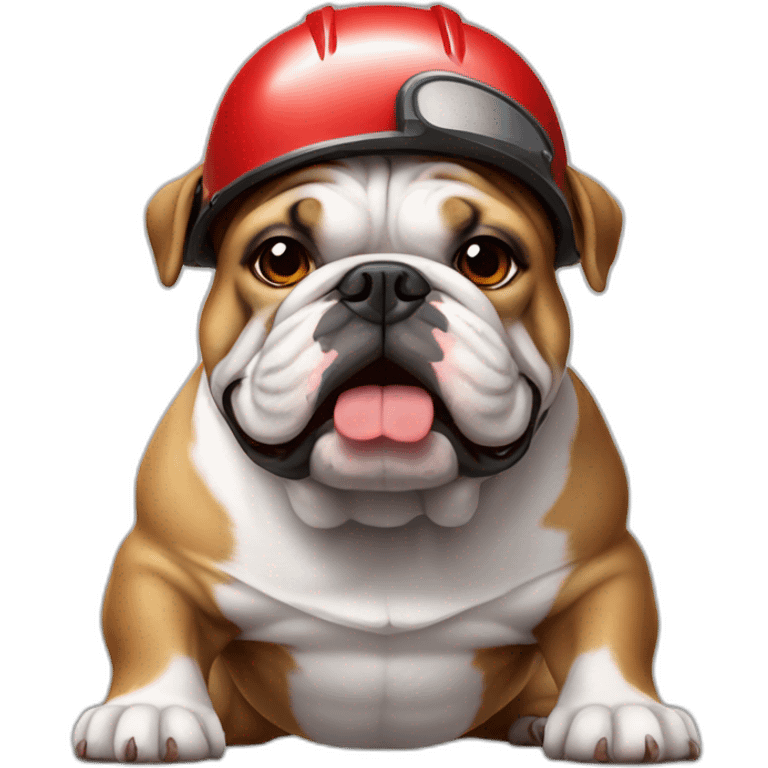 English Bulldog with small red helmet emoji