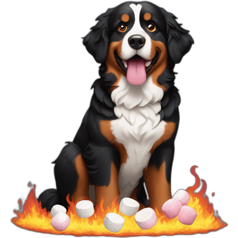 bernese mountain dog eating marshmallows on fire emoji