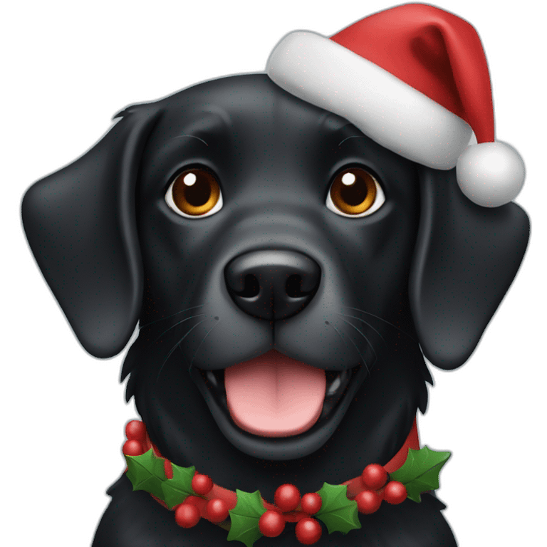 black dog with a christmas hat emoji