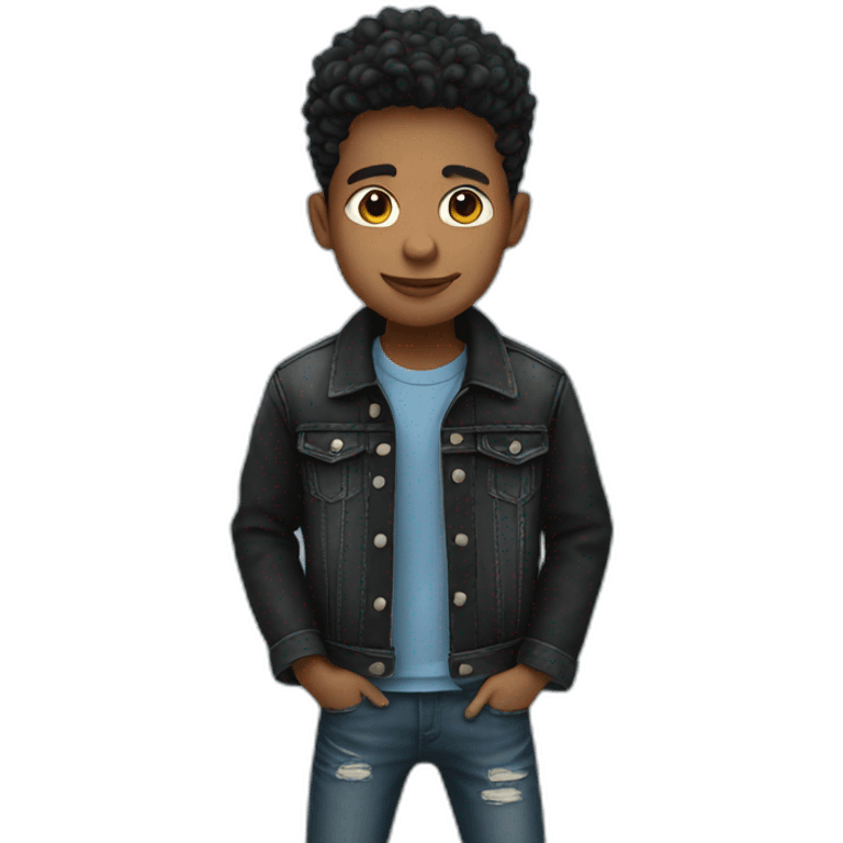 cool boy in denim black jacket emoji