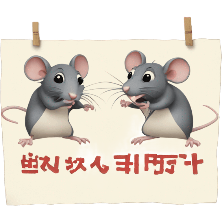 Two rats hold onto a poster with the inscription "ALINGHT"Two rats hold onto a poster with the inscription "ALINGHT" emoji