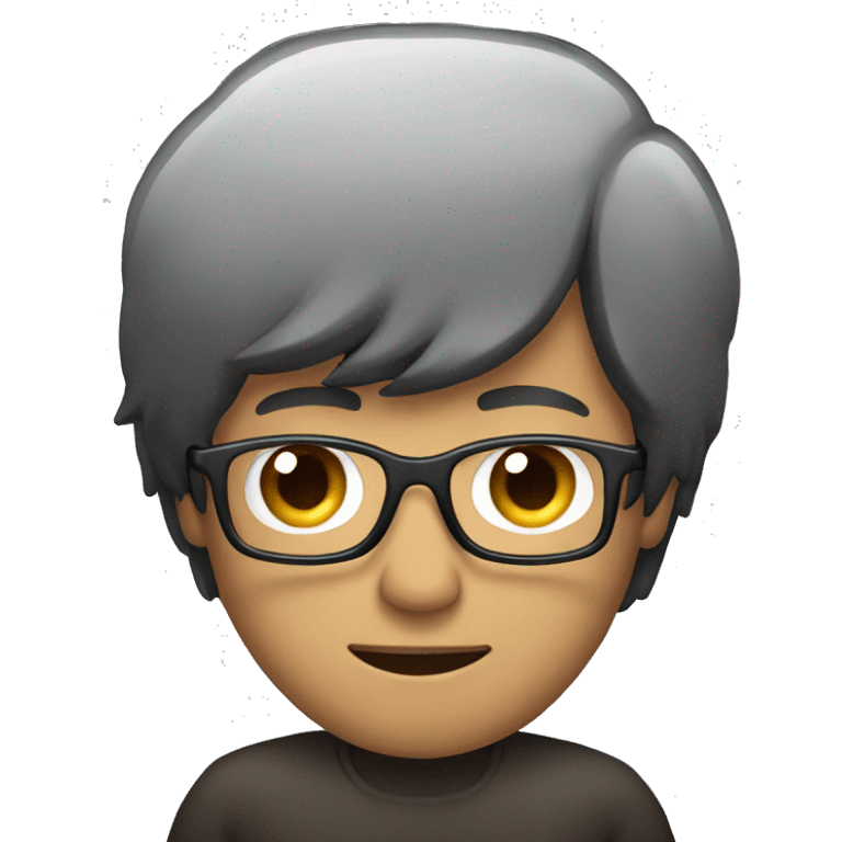 man with black hair and glasses holding macbook emoji