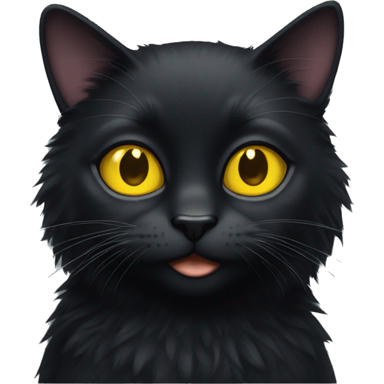 Fluffy Black cat with yellow eyes emoji