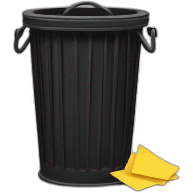 black mesh metal dustbin filled with yellow crumbled papers emoji