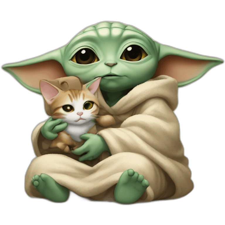 baby yoda with calico cat sitting on lap emoji