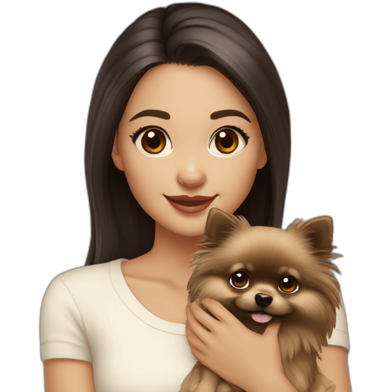 light-skinned-girl-with-dark-hair-and-brown-eyes-petting-cream-pomeranian emoji