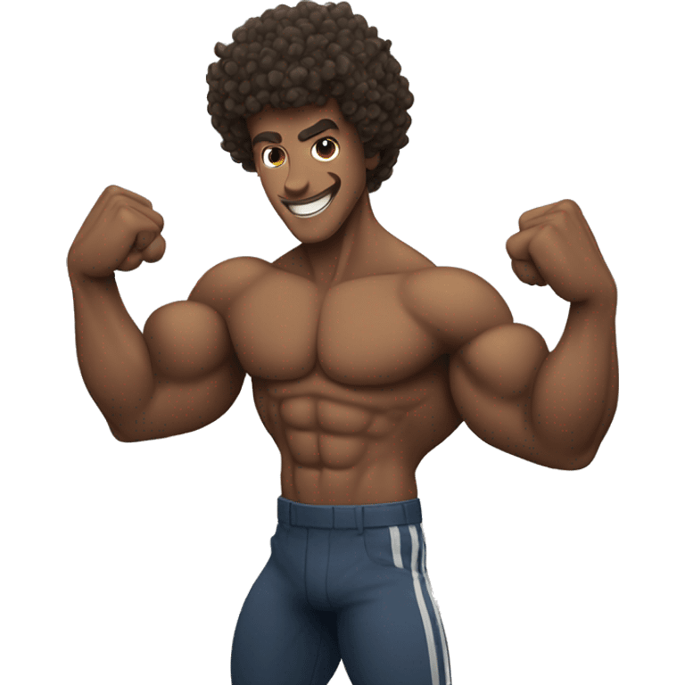 muscular guy flexing his muscles curly hair emoji