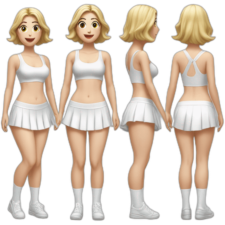 hyperrealistic-full-body-caucasian-curvy-beauty-jumping-small white-skirt-back-and-front-views-white knickers under skirt white socks emoji