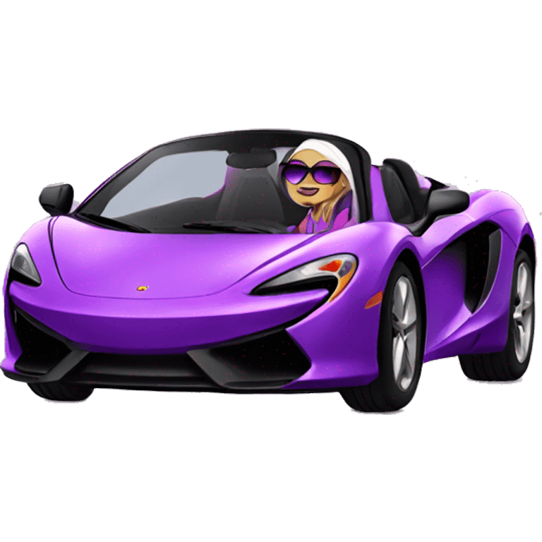 Latin girl with sunglasses sitting in a purple McLaren  emoji