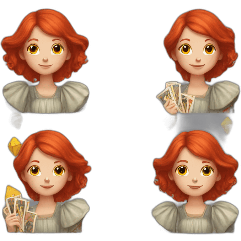 a red haired girl with a deck of tarot cards emoji