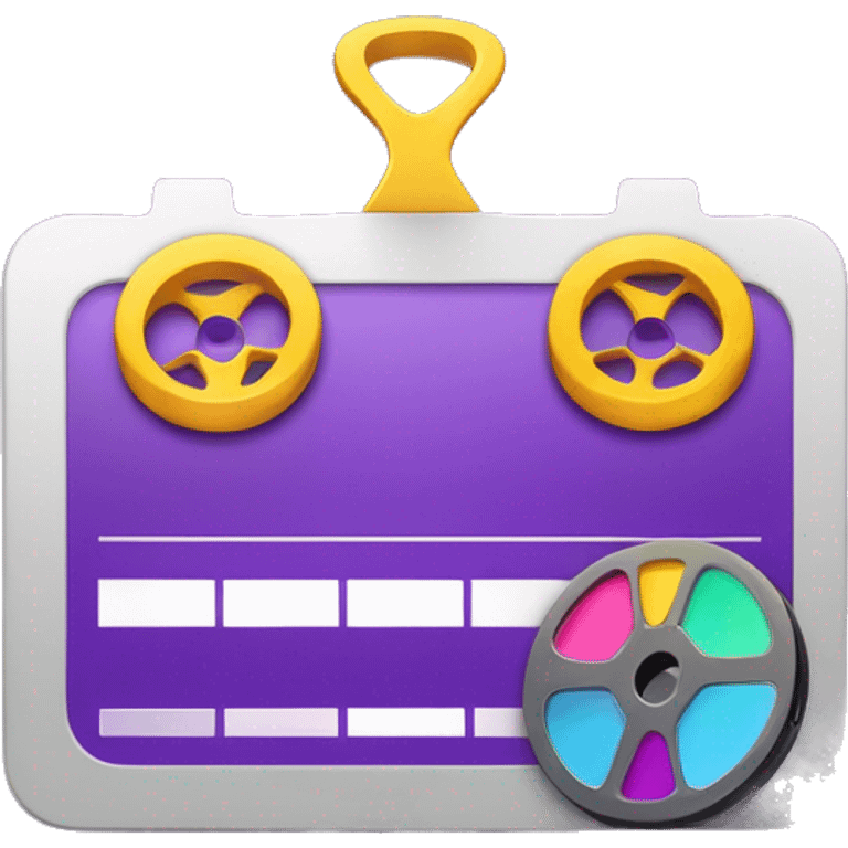 Create a sleek, modern video editing icon with scissors, a film reel, and a color palette, all combined in a minimalistic and clean design. Use vibrant purple tones to reflect creativity and professionalism, with subtle lighting effects. emoji