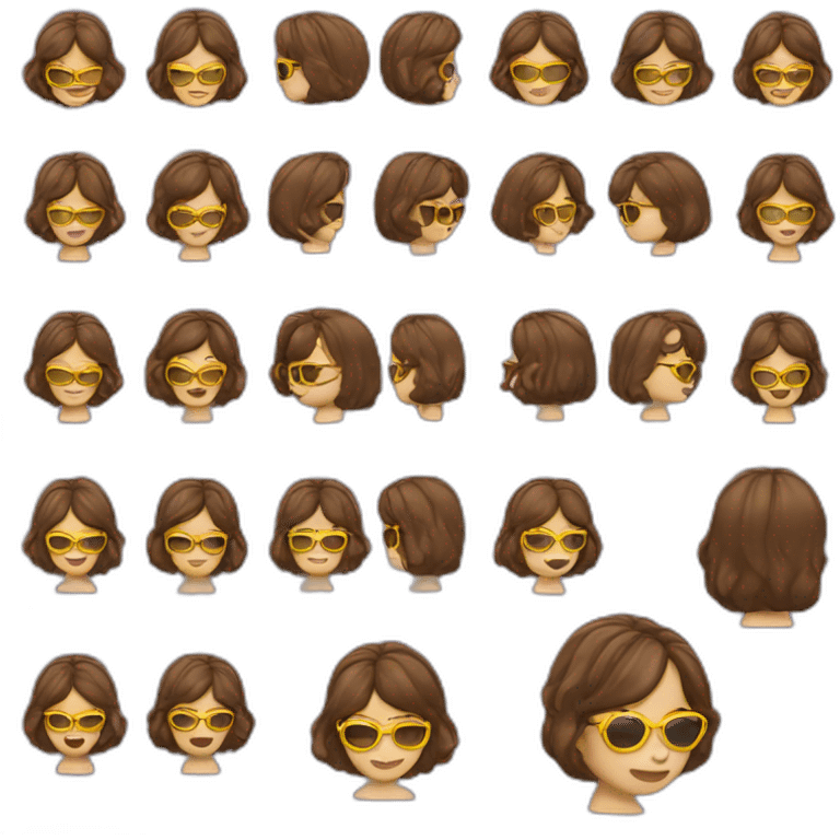 Girl with brunette Bob Hair Style with Sunglasses as a hairband emoji