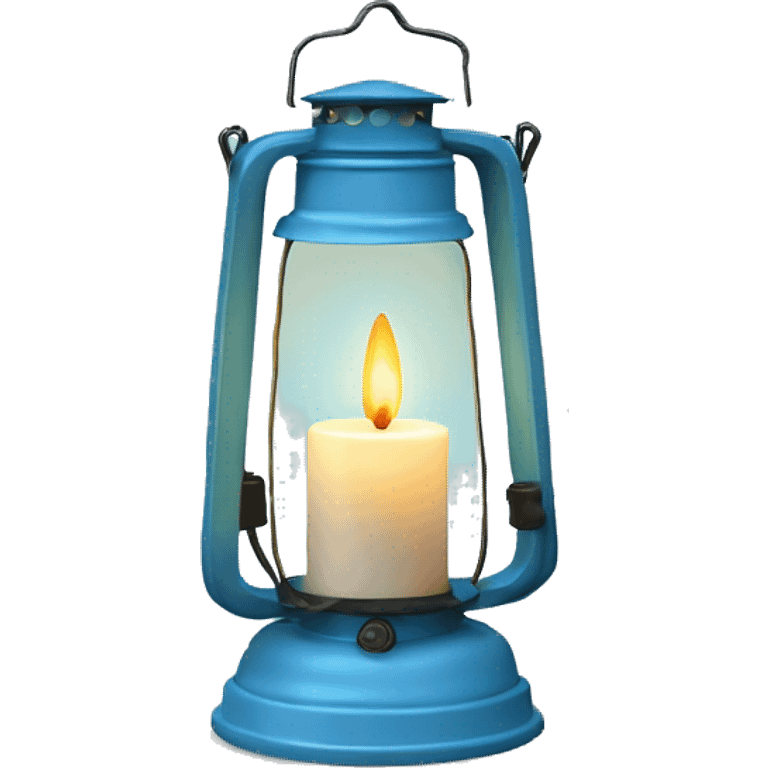 Realistic Single HD light blue lantern with glass and lit candle inside. emoji