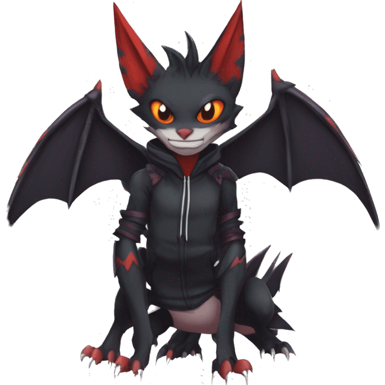 Dark Black Anthro Cool Horned Bat-Winged Nargacuga-Noivern-Zangoose-Litten-Feline-Pokémon with edgy stripes Punk Hoodie emoji