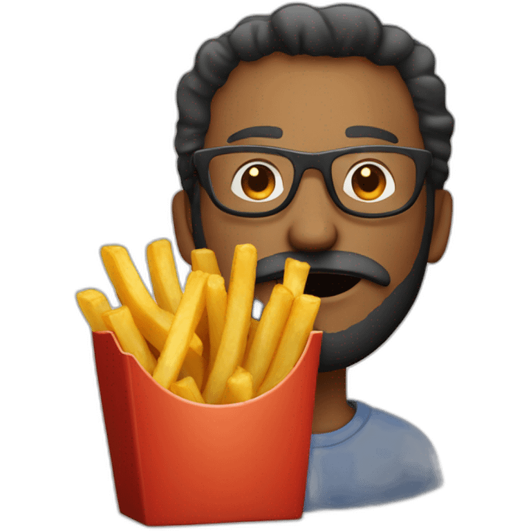 bearded man with glassed eating french fries emoji