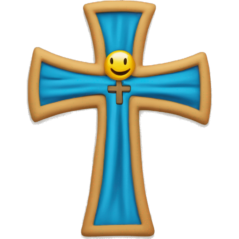 A cross with a cloth over the shoulders of the cross emoji