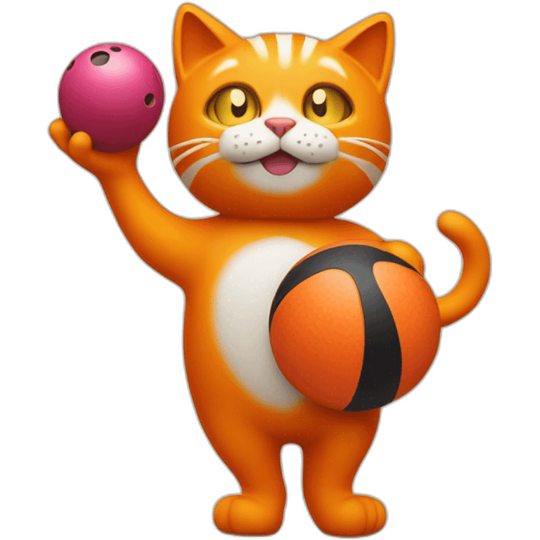 Orange Plasticine cat with a bowling ball in his hand emoji