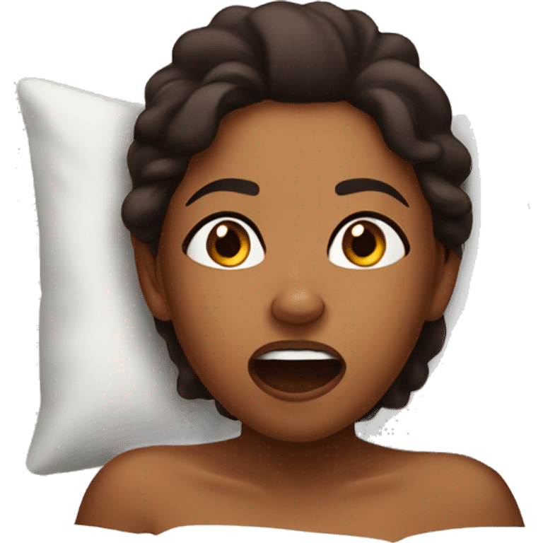 Brown girl in bed yelling emoji