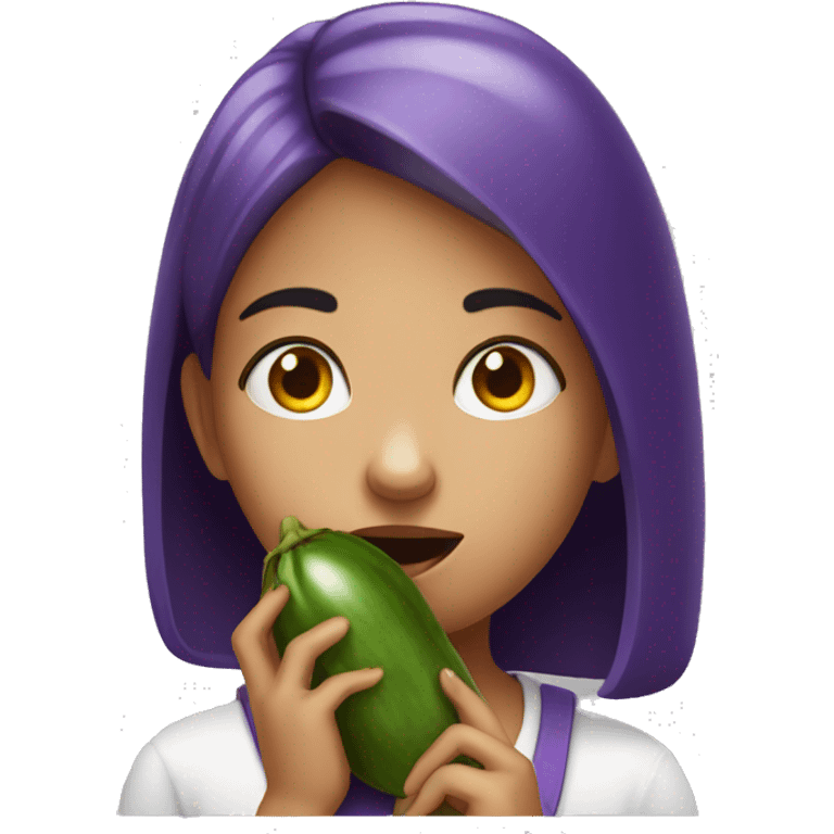 curious girl portrait gesture eating eggplant  emoji